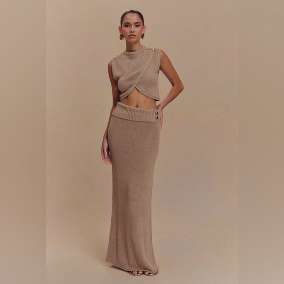 Meshki Sloane Overlay Knit Top - Latte NWT - Picture 2 of 4